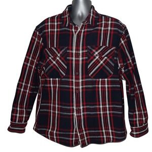 Duluth Flannel Shirt Mens L Woodsy Untucked Red Blue Plaid Thick Heavyweight